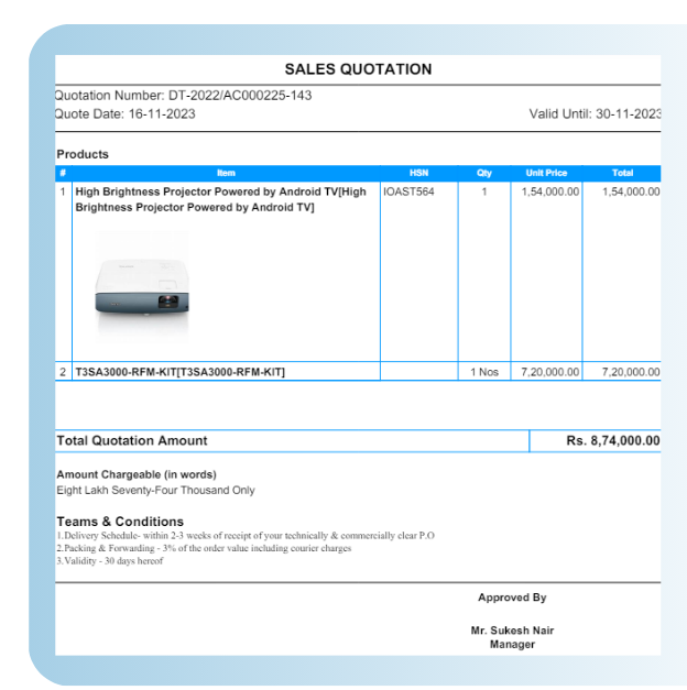 Customising quotation format and field placement